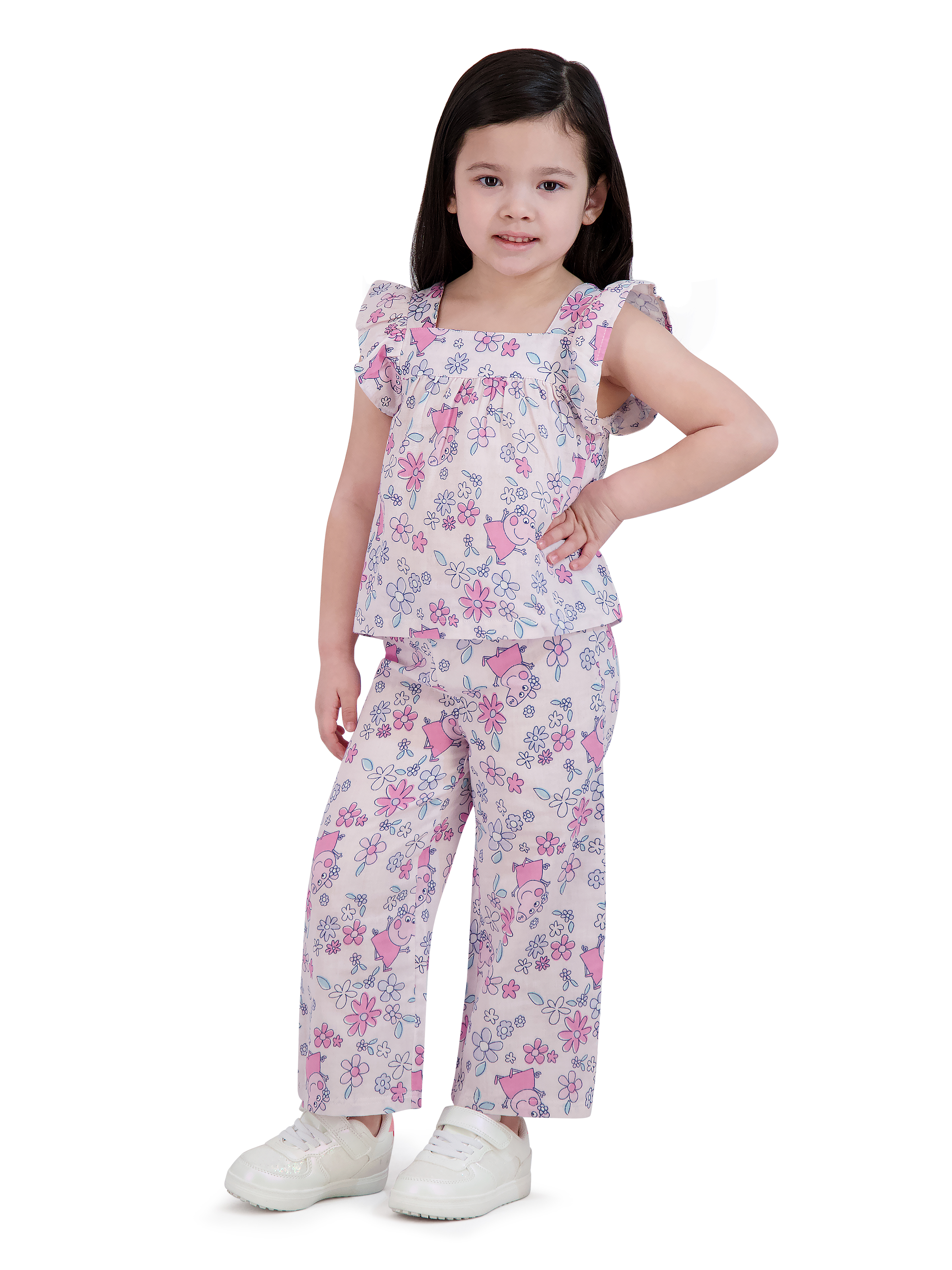 Peppa Pig Toddler Girl 2 Piece Gauze Wide Leg Pant Set, Sizes 12 Months-5T